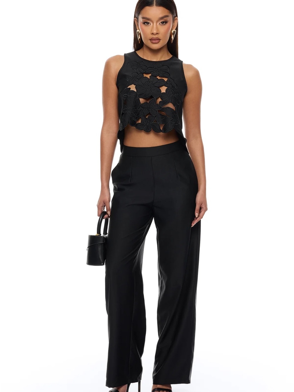 Fashion Nova Black Wide-Leg High-Waist Pants set